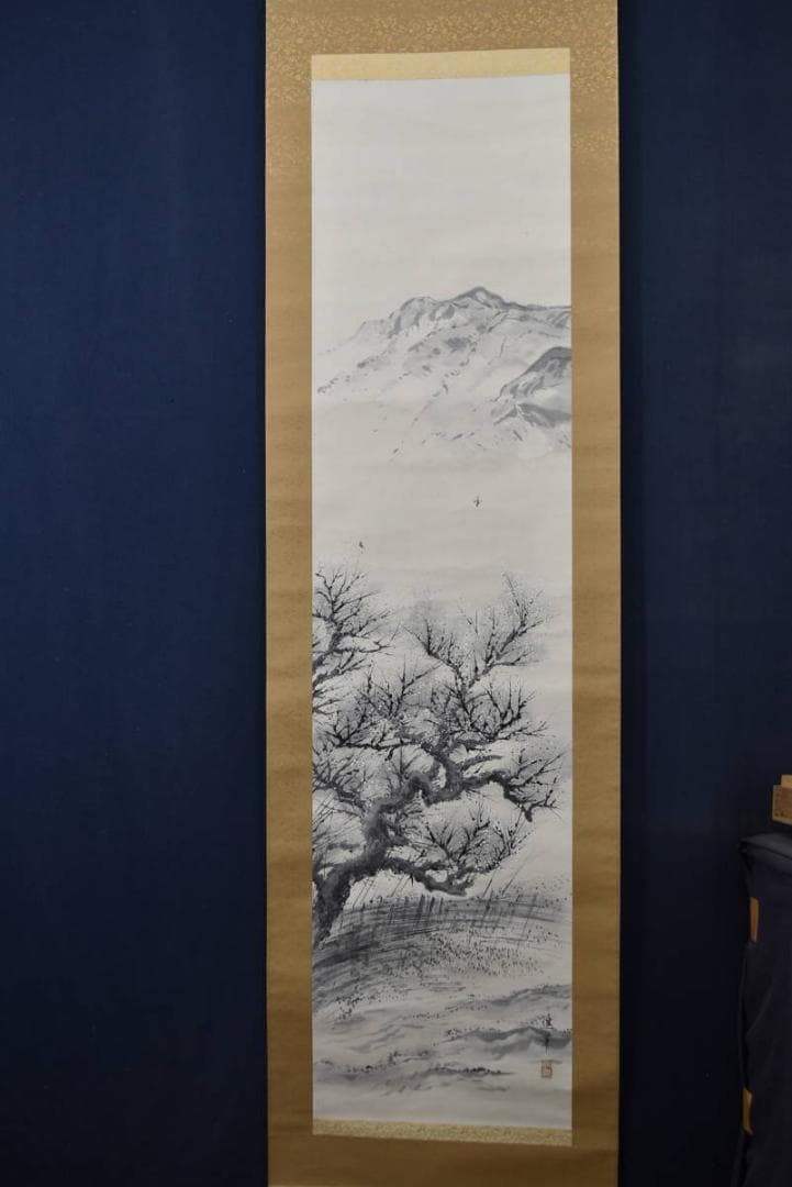 【真作】広本進/春日/梅花小禽図/早春図/掛軸/名家伝来/AA-142