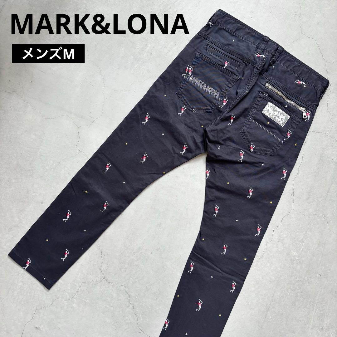 MARK&LONA マークアンドロナ ストレッチロングパンツ 刺繍 ロゴ M
