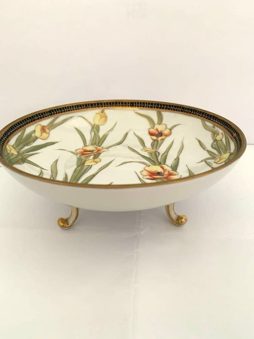 オルードノリタケ ラスター彩水仙文三足盤 M印（1910～1921年頃）