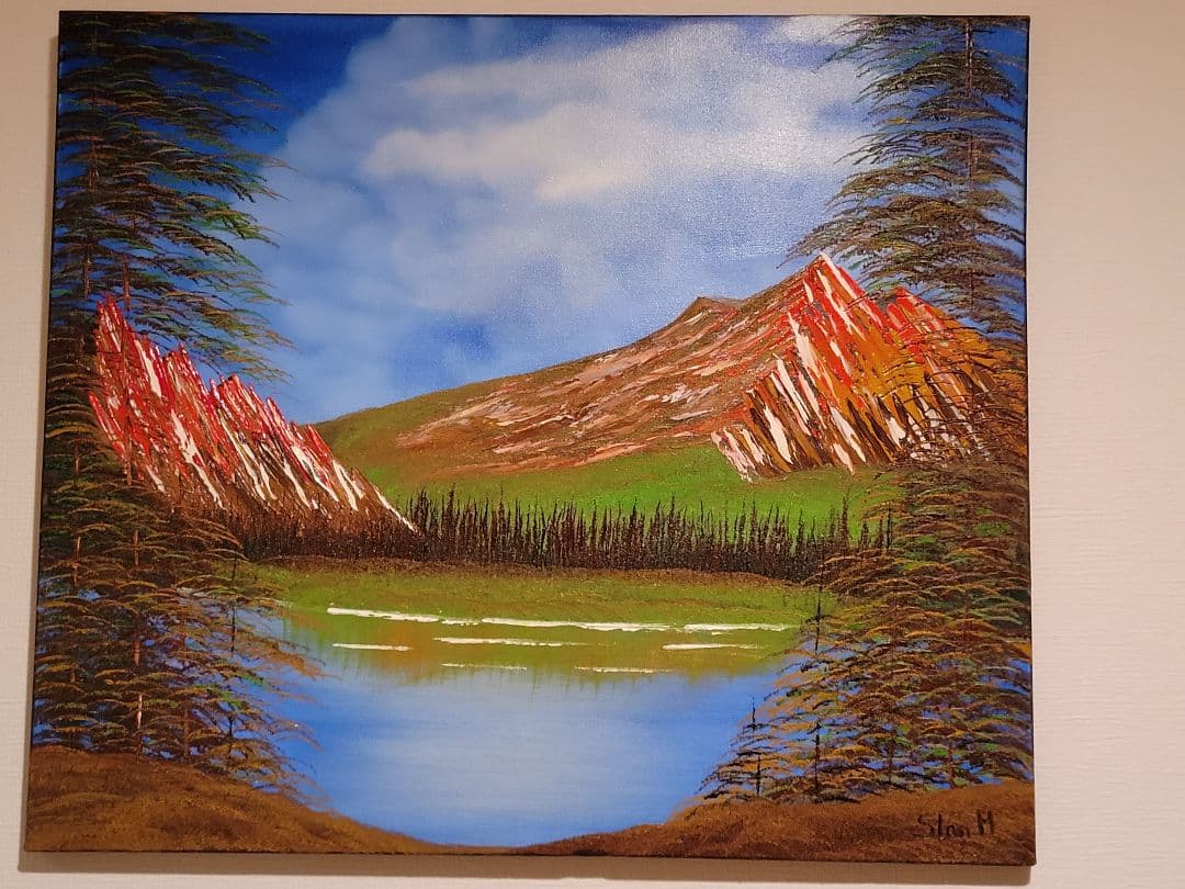 絵画 Mountain ridge lake