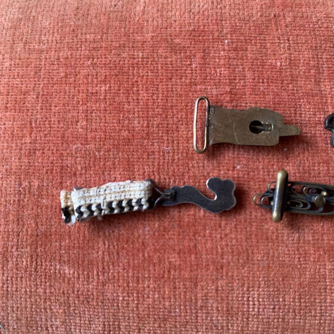 アンティーク 金工 帯留め 前金具 千鳥 ふくら雀 松 富士山 波