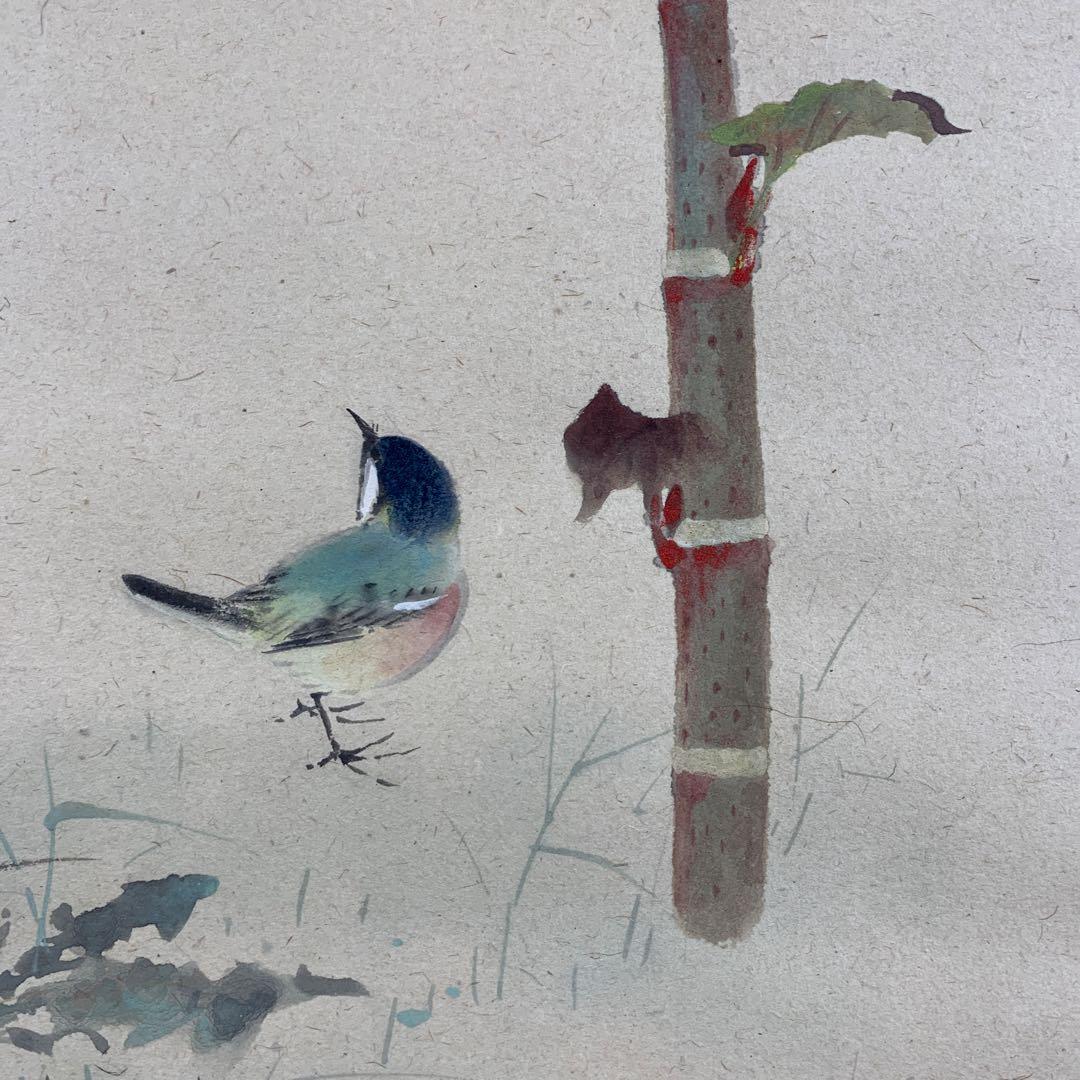 美品 掛け軸 久芳道信作 虎杖(いたどり)図 花鳥 共箱 二重箱 美術年鑑掲載