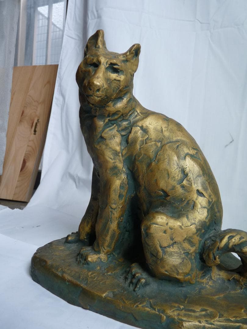 北村西望「知恩」ワンちゃん 犬 ブロンズ彫刻 ゴールド