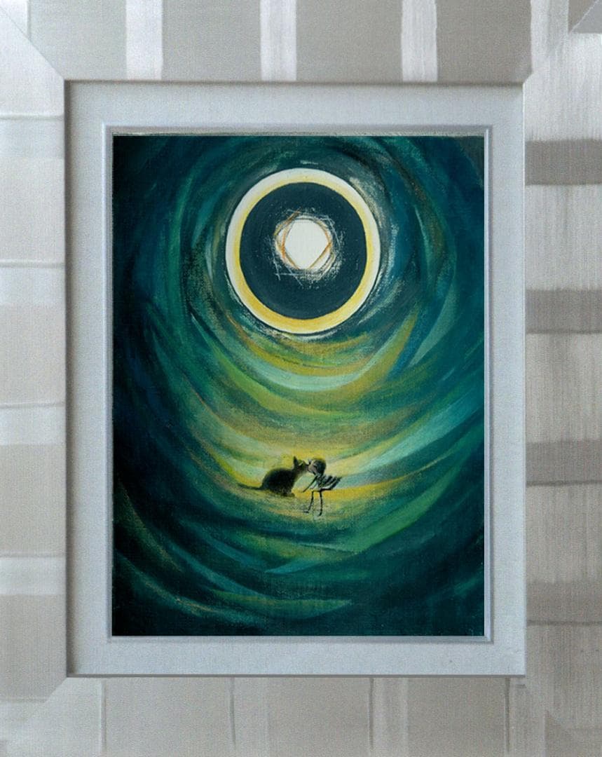 油絵 菅家令子 絵 絵画インテリア F3-031119 祈り 可愛い子猫と女の子