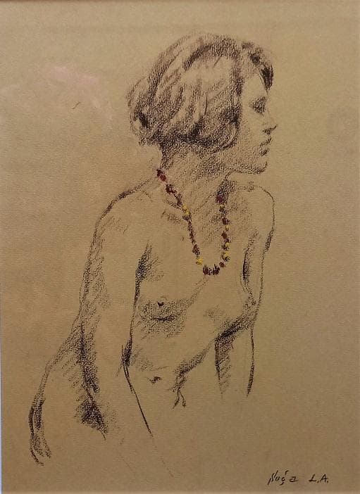 菅沼金六　パステル画「裸婦」　物故作家　真作