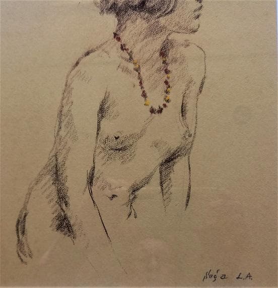 菅沼金六　パステル画「裸婦」　物故作家　真作