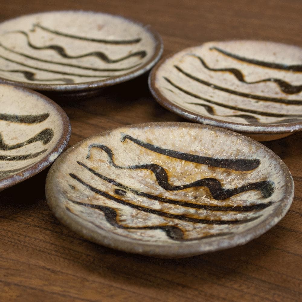 布志名焼 小皿 直径12.0cm 民芸 昭和レトロ スリップウェア（白6）