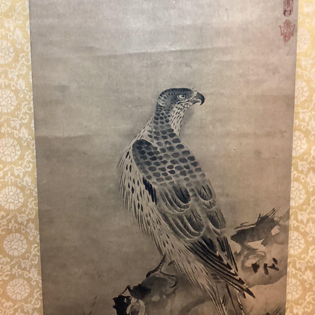 雪村　水墨【　松　鷹　図　】　複製画【重要文化財】　紙本掛軸　特製収納箱NO31