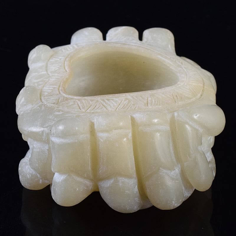 中国　玉石白玉彫刻　蟹形水孟　筆洗　V　R8258