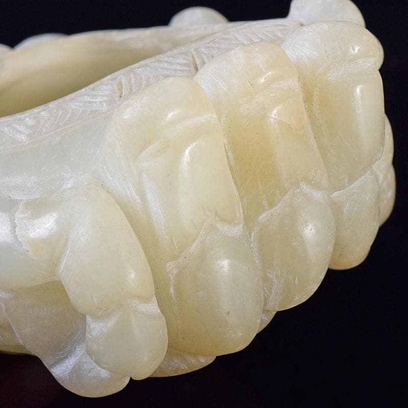 中国　玉石白玉彫刻　蟹形水孟　筆洗　V　R8258