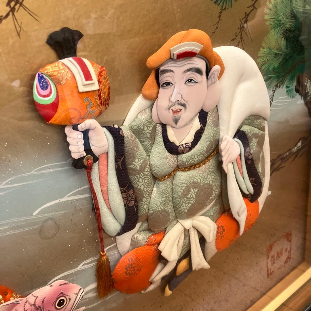 昭和レトロ 七福神 大黒天 恵比寿 押し絵 立体画 日本画 額縁 芸術 骨董品