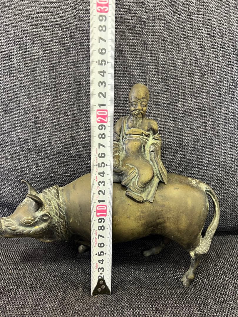 真鍮製】老子 牛乗り像 ブロンズ置物 道教 縁起物