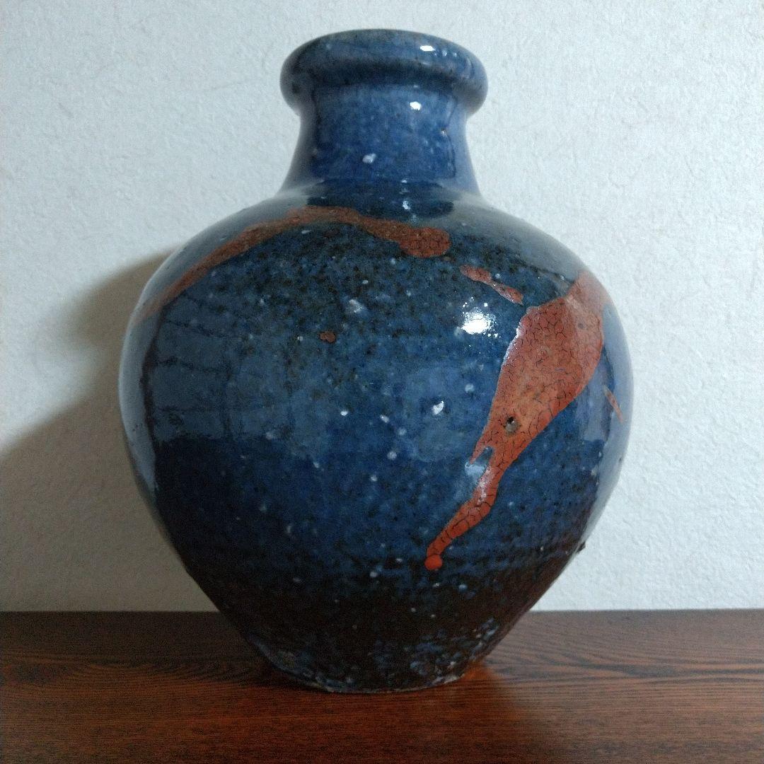 河井博次　流し掛壷 (呉須赤緑大壷)　桐共箱付