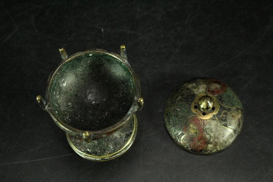 中国美術 唐物 捻紋 七宝 蓋置 書付(K-A823)