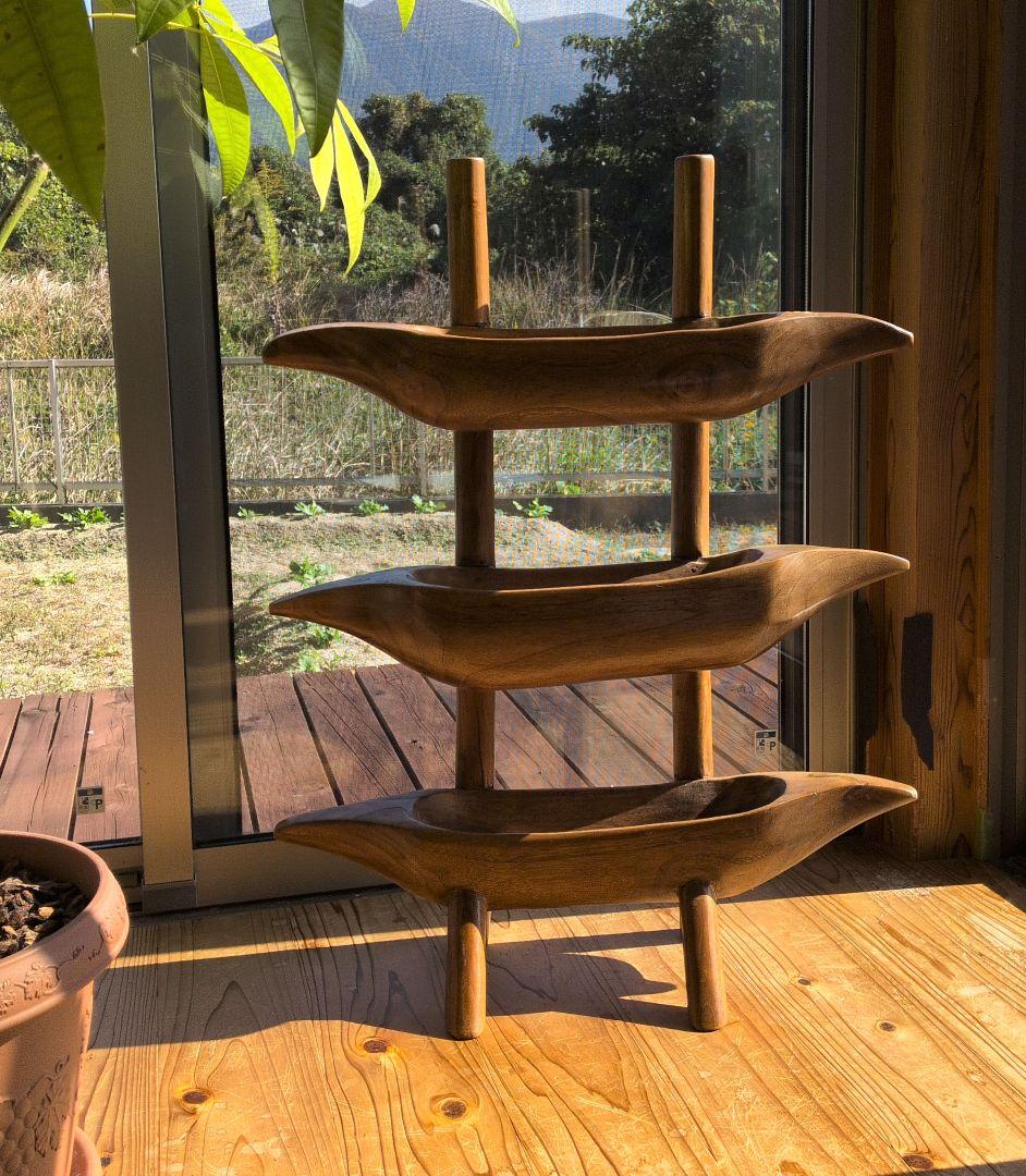 バリ家具　舟形三段棚