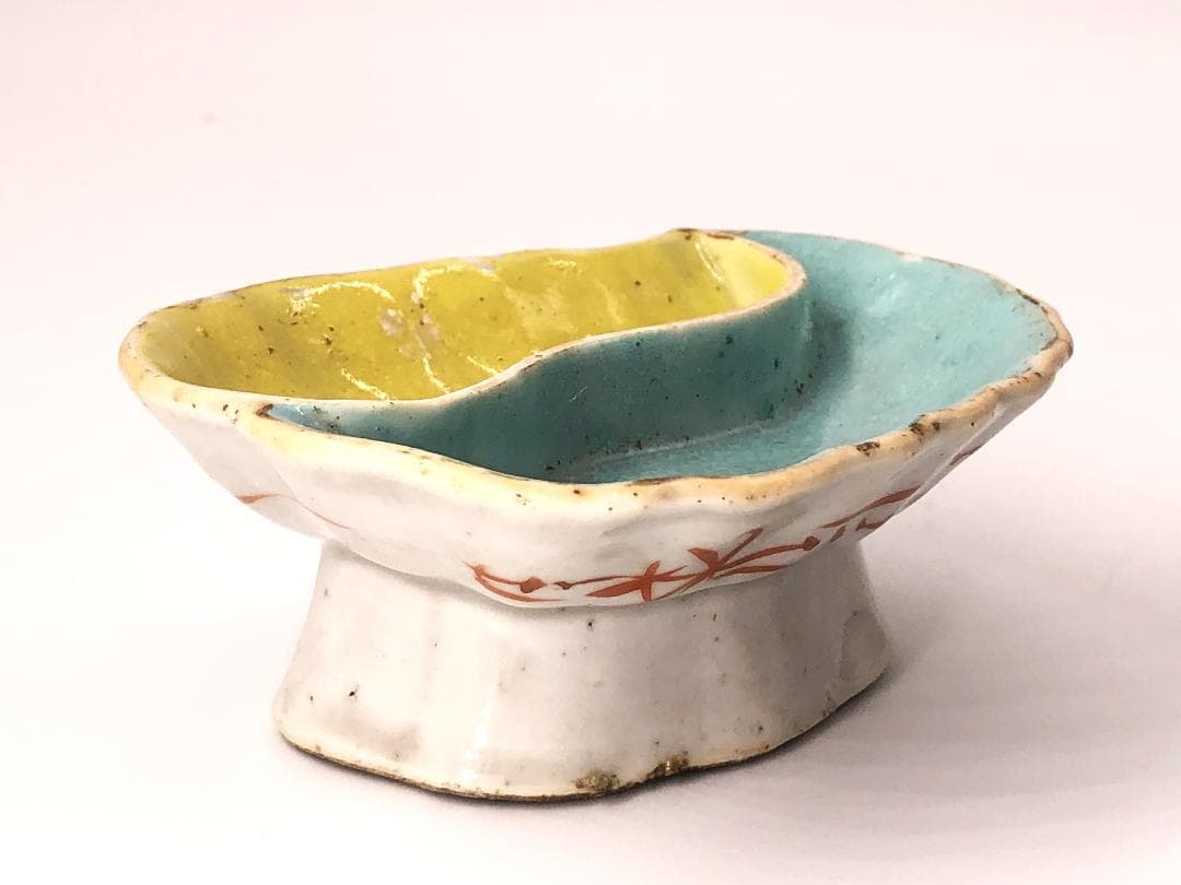 【 中華文物 古玩 】　高台皿　釜定蝋印有　明～清朝　蔵出骨董初