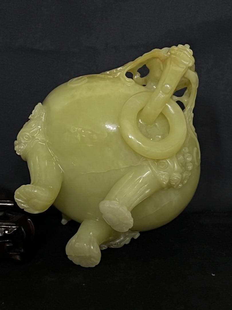 香炉　清時代　天然玉香炉　精巧な彫刻　紫檀台 BL1--3