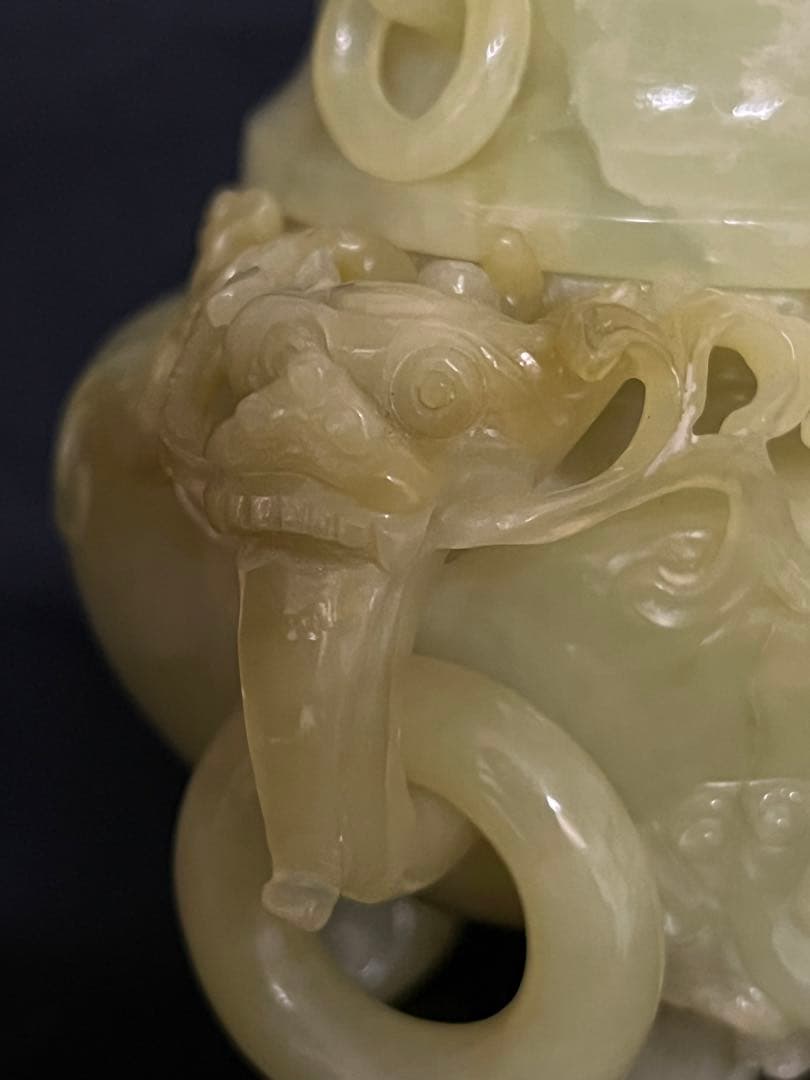 香炉　清時代　天然玉香炉　精巧な彫刻　紫檀台 BL1--3