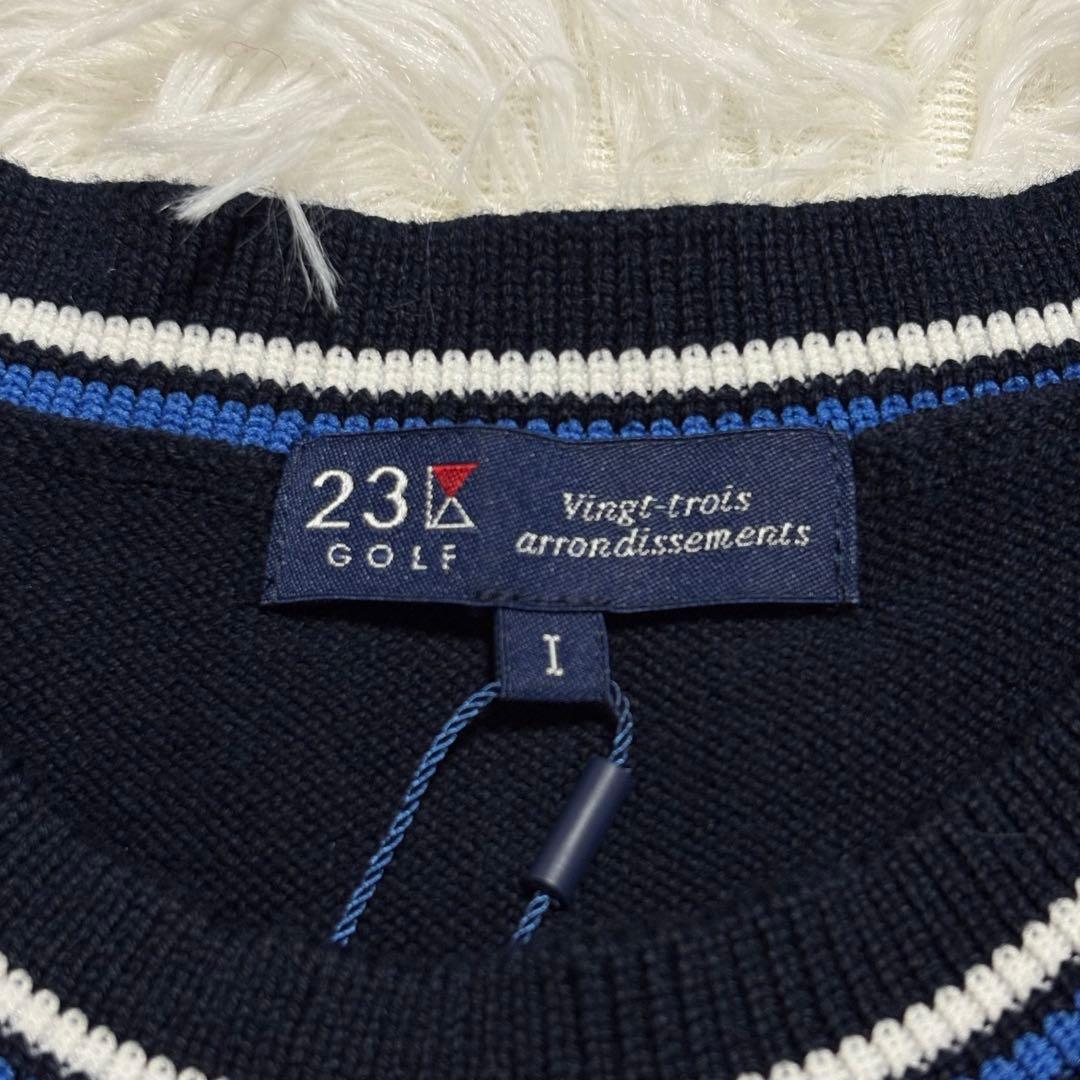 【新品タグ付】23区GOLF ケーブルニットベスト 異素材切替 ネイビー 1