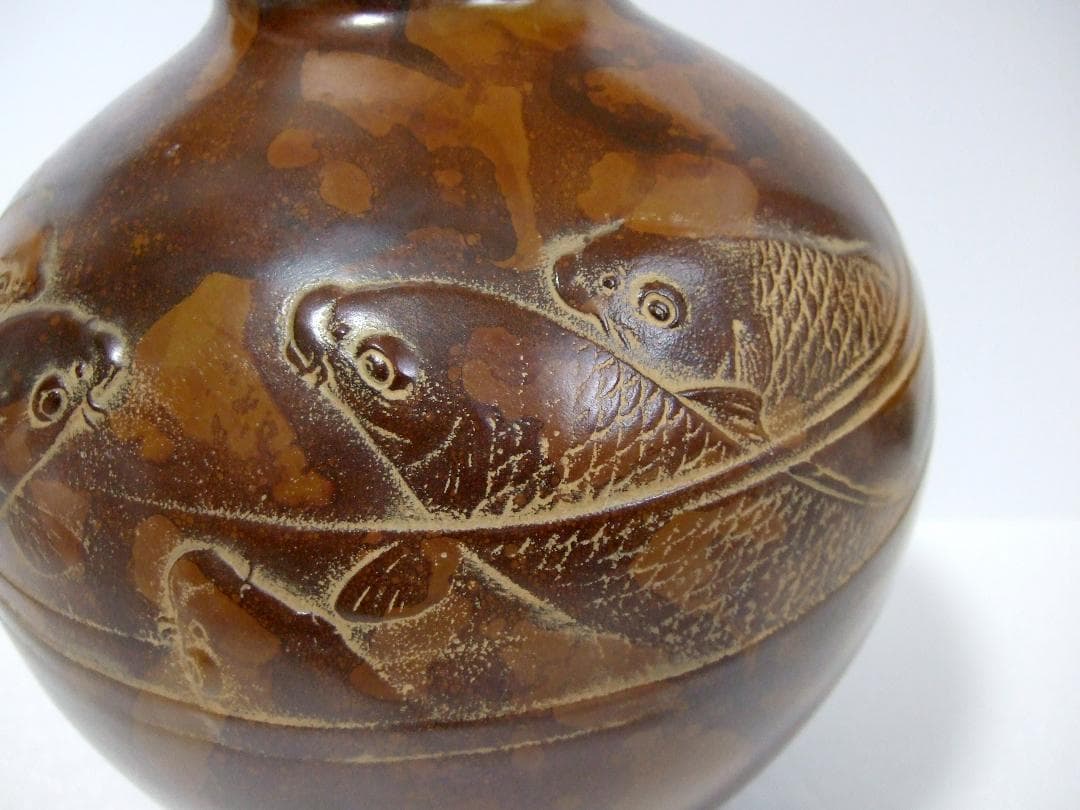 銅製 鯉文 花瓶 / 花生 花器