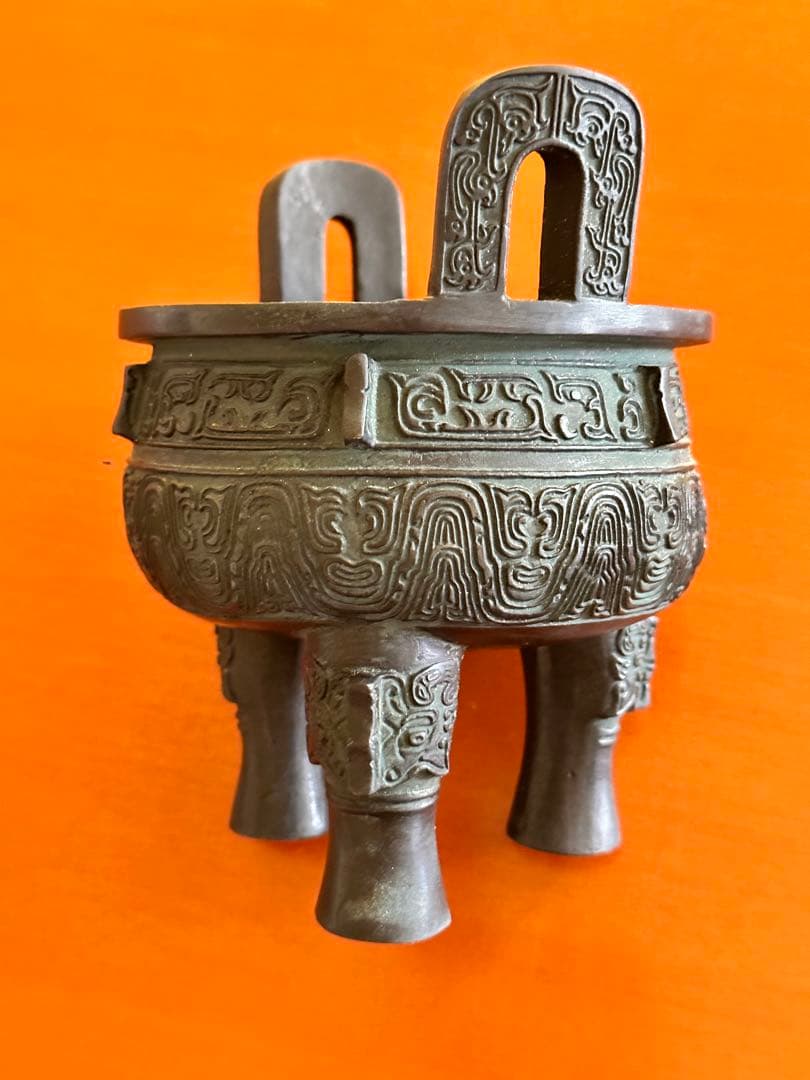 青銅製 鼎 商獣面紋 アンティーク