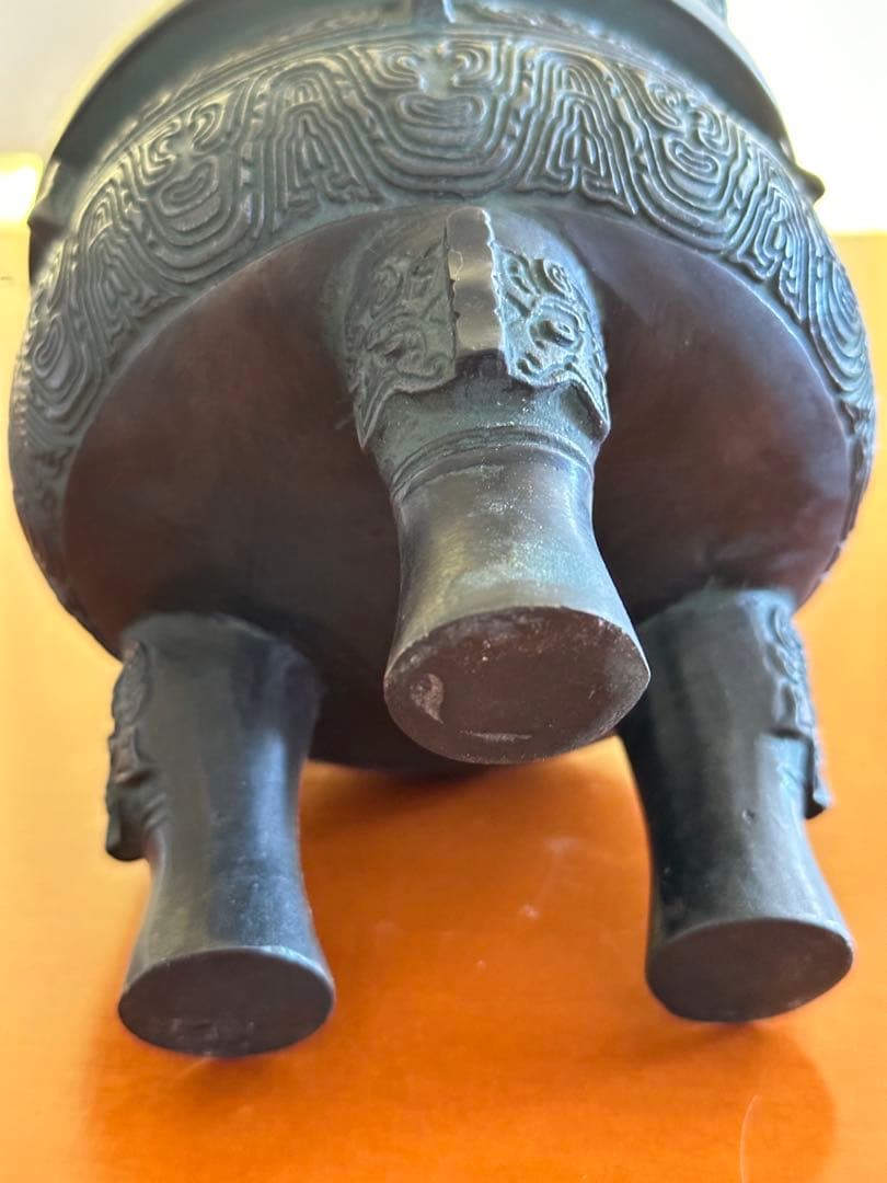 青銅製 鼎 商獣面紋 アンティーク