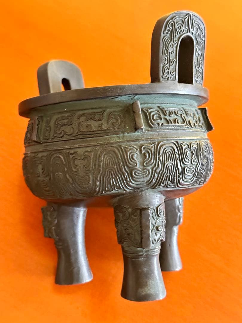 青銅製 鼎 商獣面紋 アンティーク