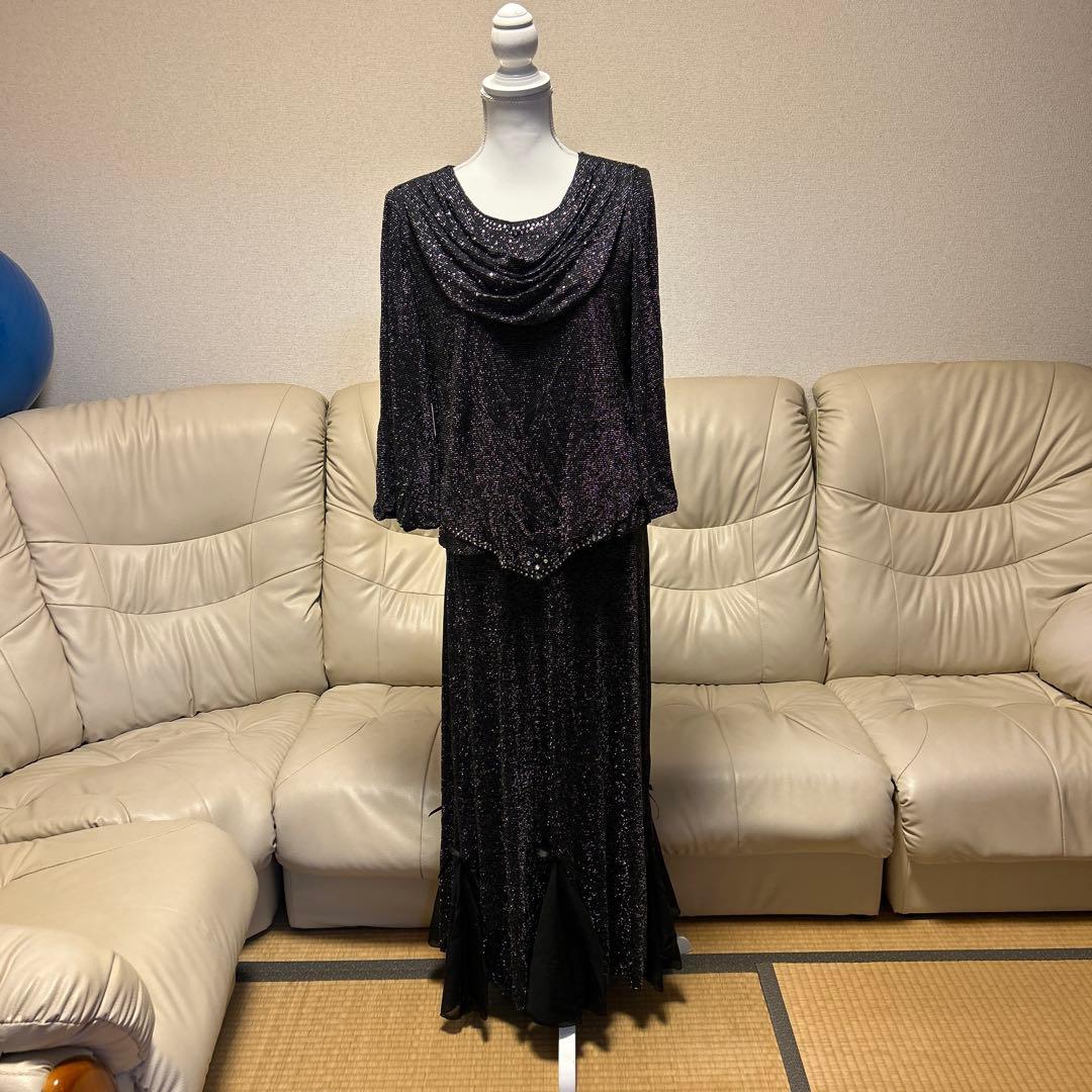 3 黒いドレープネックダンスドレス LLサイズ