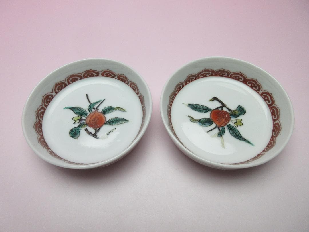 九谷 角福 赤絵 桃紋 豆皿 小皿 １０枚 MO70718