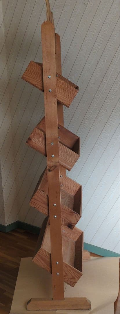 木製　陳列用傾斜ラック　4段　ワイン陳列棚　希少　店舗ディスプレイ　ワイン木箱