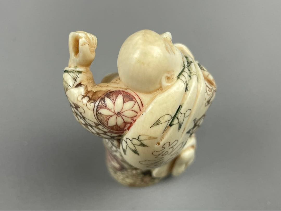 時代根付 極上細密彫り白材 マンモス牙製 作家物 天然素材 在銘 正光 布袋