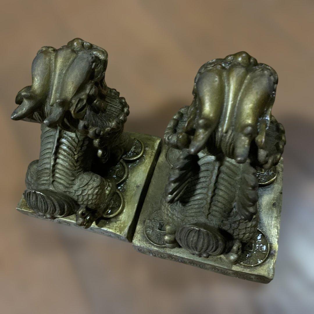 風水⭐︎縁起の良い⭐︎ブロンズの香港の獅子像⭐︎雄雌セットで！赤いお目目が可愛い‼︎