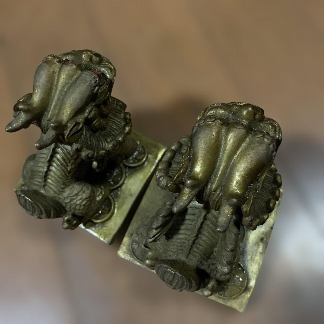 風水⭐︎縁起の良い⭐︎ブロンズの香港の獅子像⭐︎雄雌セットで！赤いお目目が可愛い‼︎