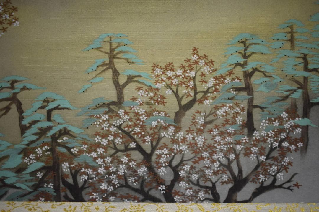 複製/横山大観/桜花/富士山水図/横物/工芸/タトウ箱付/布袋屋掛軸HJ-482