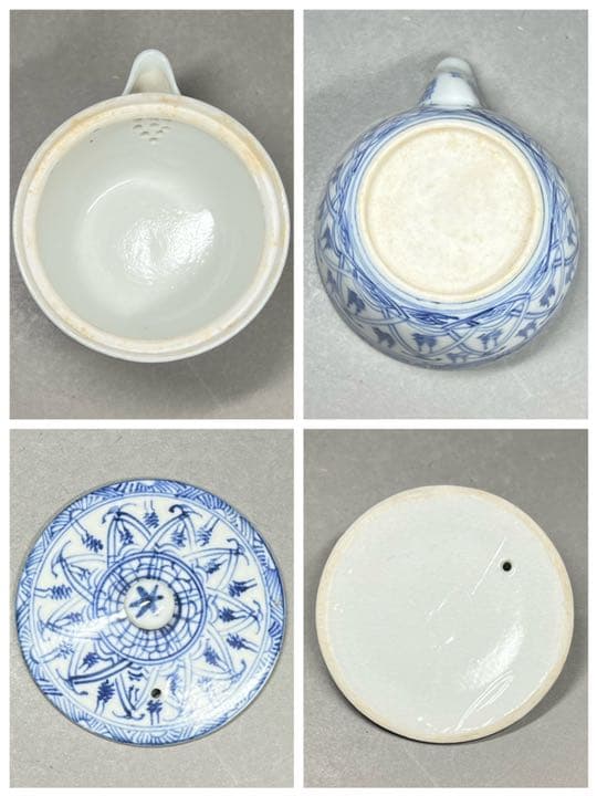 【エビス】急須 湯冷まし 茶碗 九谷焼 染付 青華 煎茶道具 宝瓶 木の茶盤付