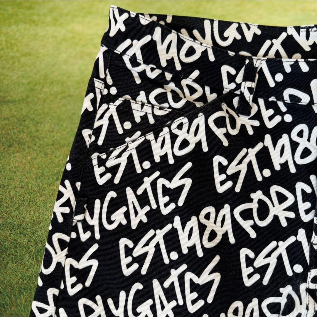 地厚　パーリーゲイツ　パンツ　総柄　L〜XL相当 紺　ネイビー　白　ホワイト　5