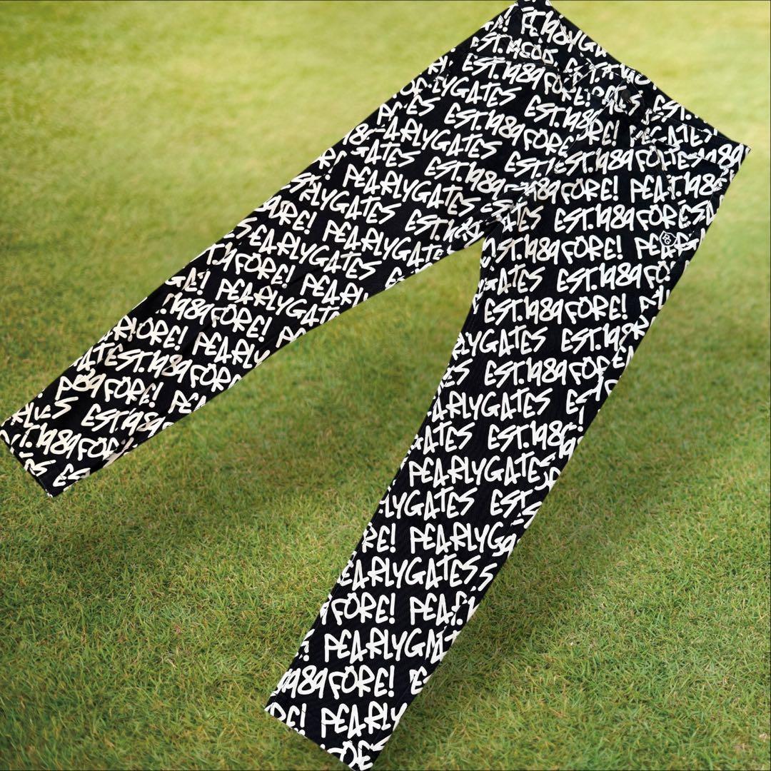 地厚　パーリーゲイツ　パンツ　総柄　L〜XL相当 紺　ネイビー　白　ホワイト　5