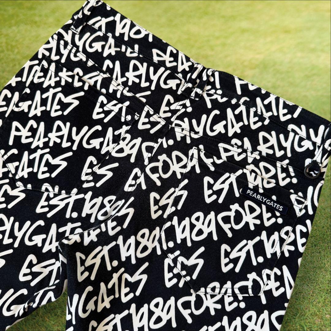 地厚　パーリーゲイツ　パンツ　総柄　L〜XL相当 紺　ネイビー　白　ホワイト　5