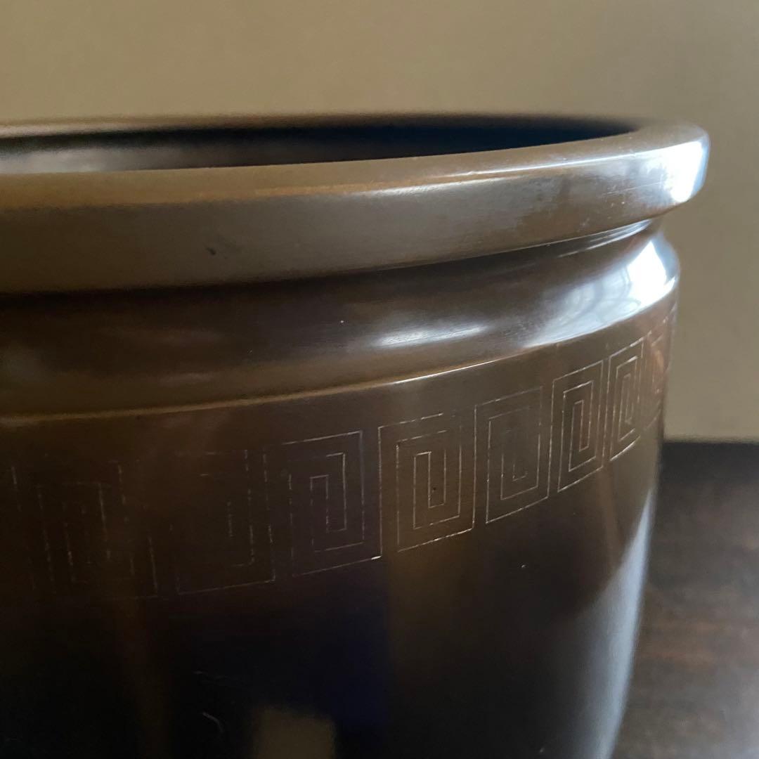 唐銅製　脚付火鉢　木製台付き　共箱　骨董　茶道具