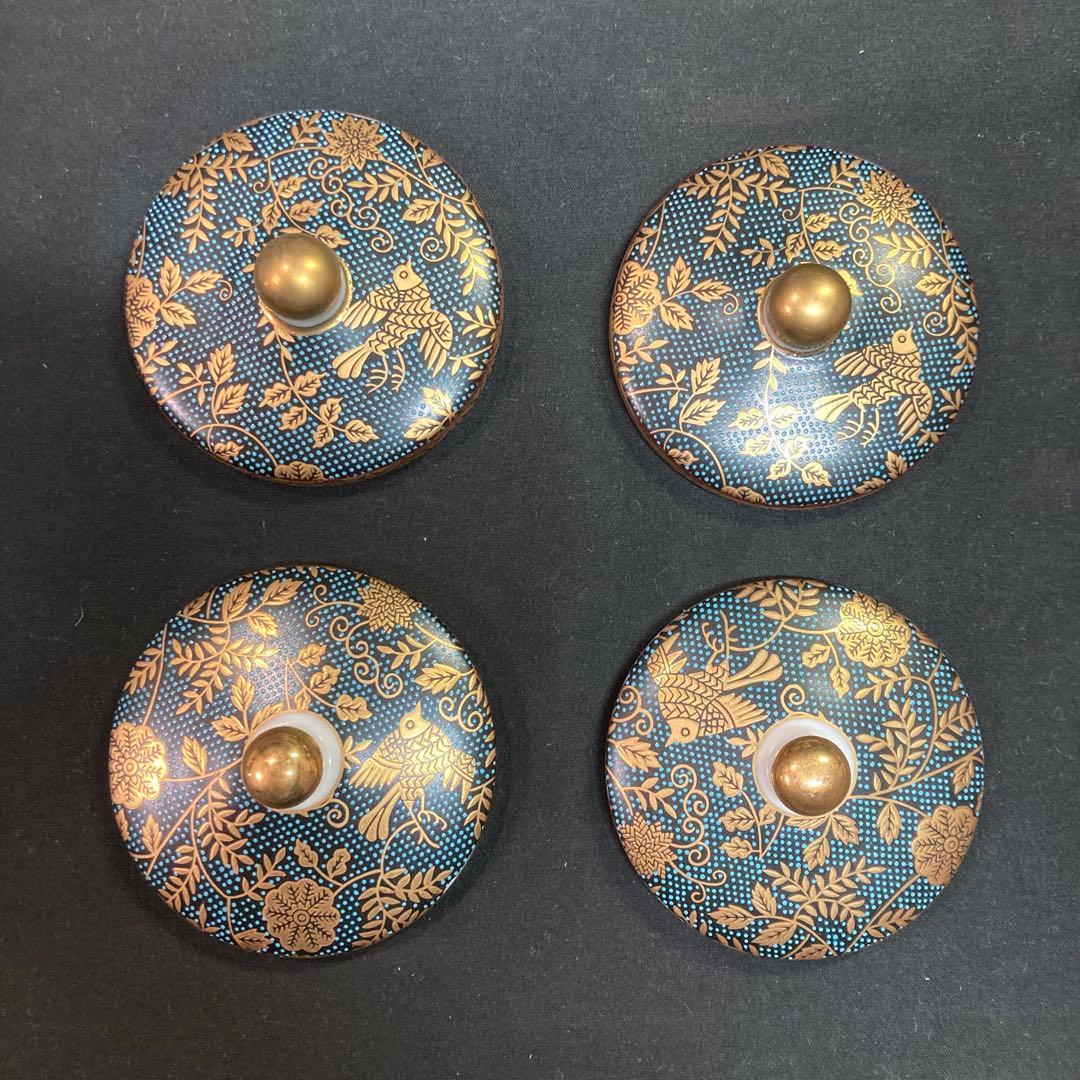 【未使用】九谷焼 金山窯 金彩 七福神蒔絵 湯呑み 大小各2個 4個