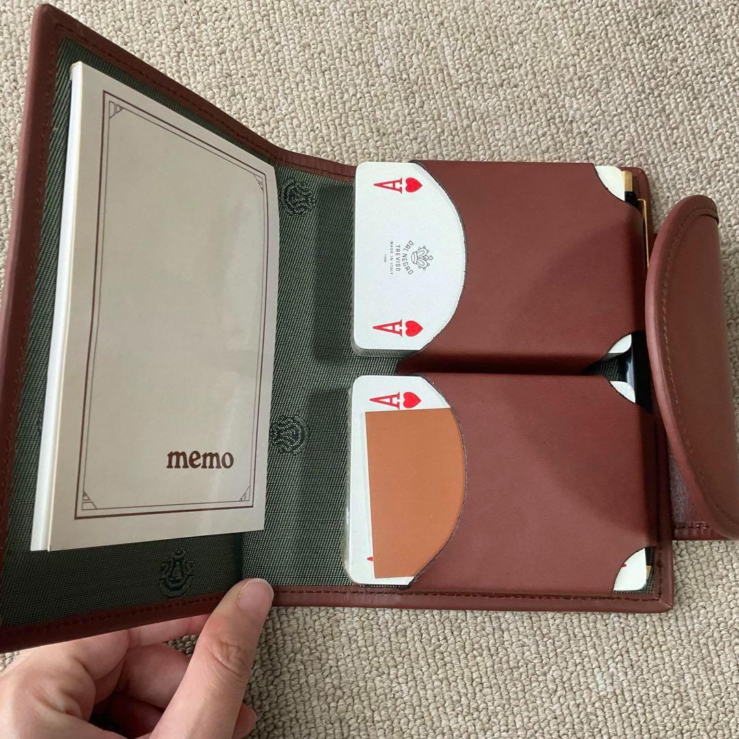 ダグネグロ高級トランプセット　イタリアンレザーケース・ボールペン・メモ　ブラウン