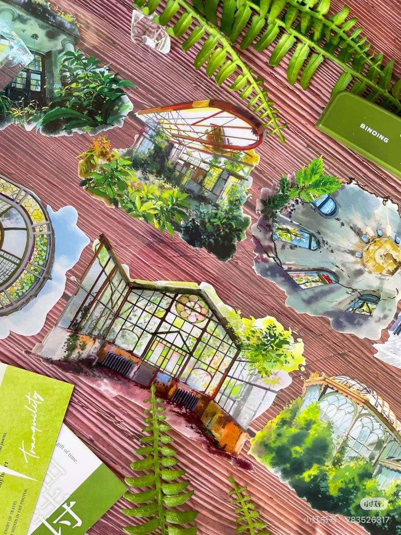 【9077】海外　マスキングテープ　5m巻　PETガラス屋根　アーチ窓　植物