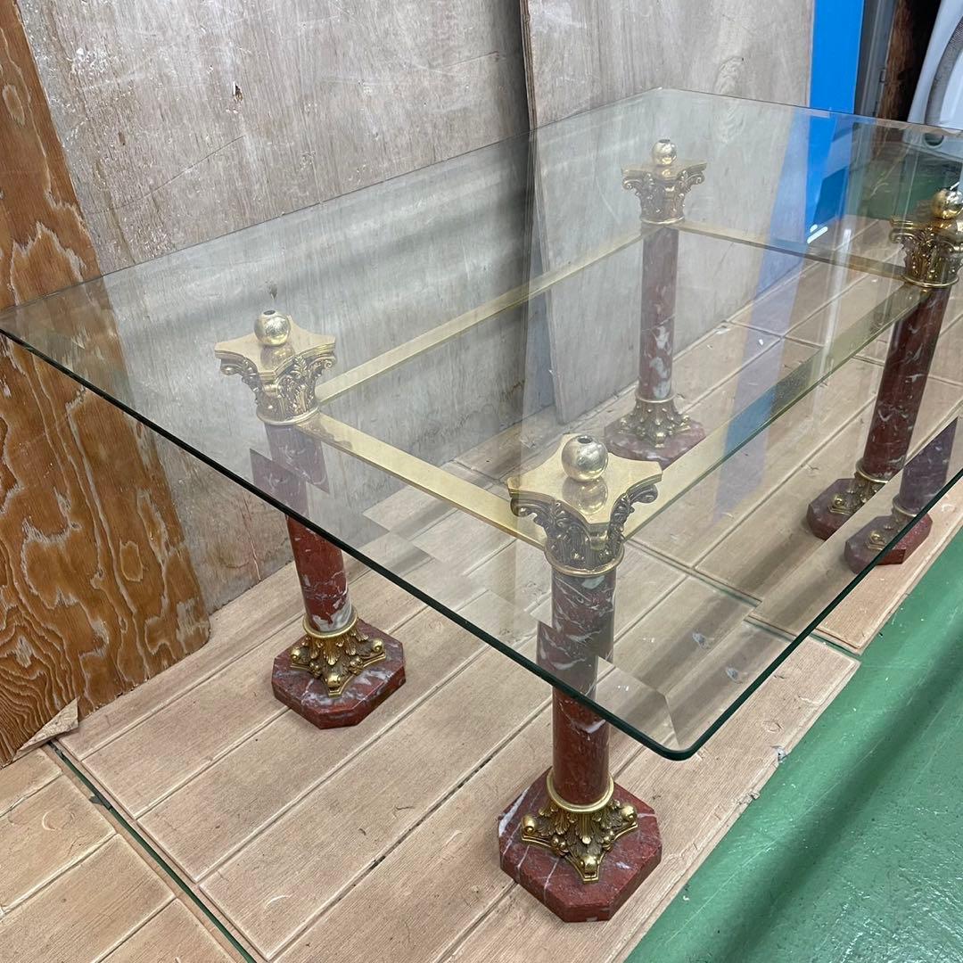 385 アンティーク風　テーブル　ガラステーブル　送料設置無料