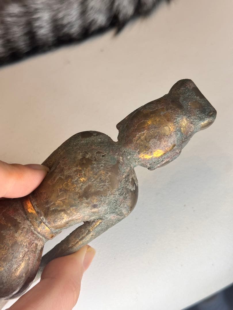 中国古董品 唐代 青銅製 鎏金 人物置物