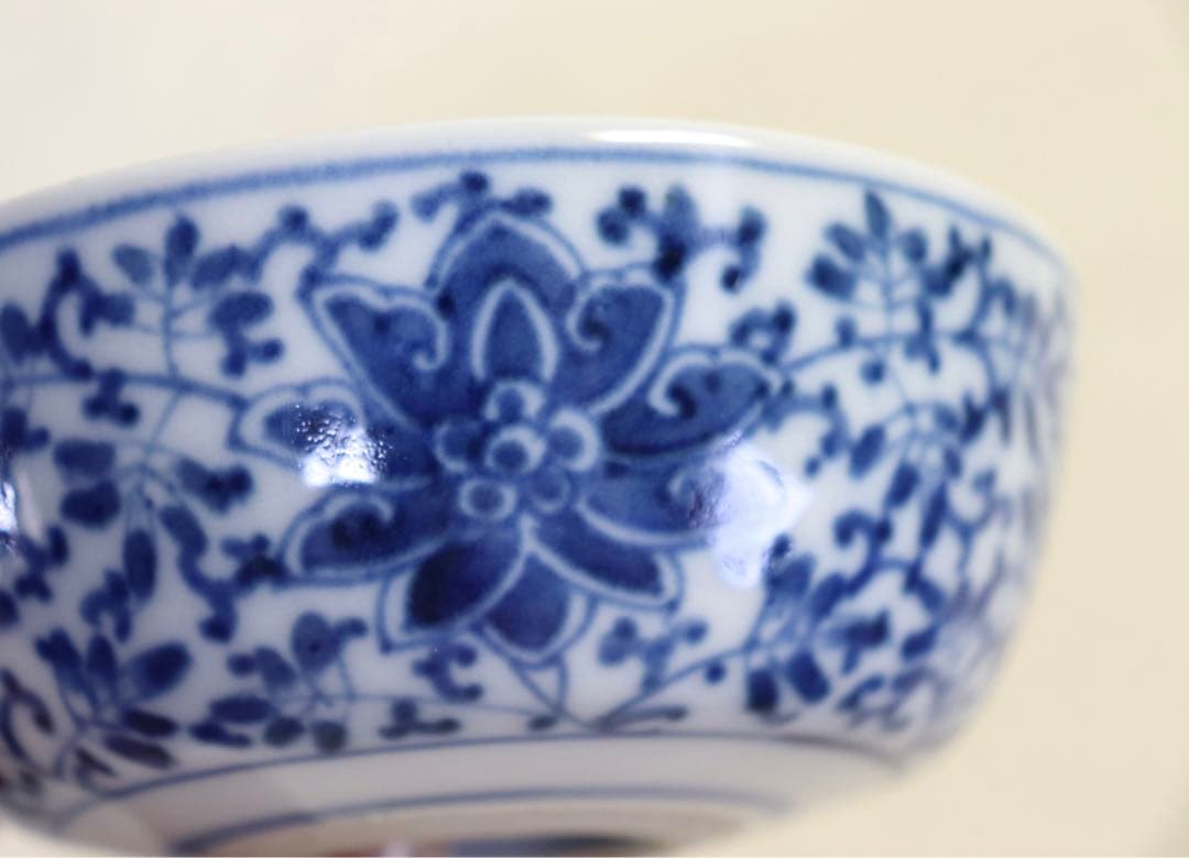 江戸　藍柿右衛門　蓮紋碗　訳あり　送料込み0810