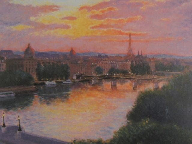 藤祥州、【夕映えのパリ】、希少な限定額装用画集画、新品高級額 額装付
