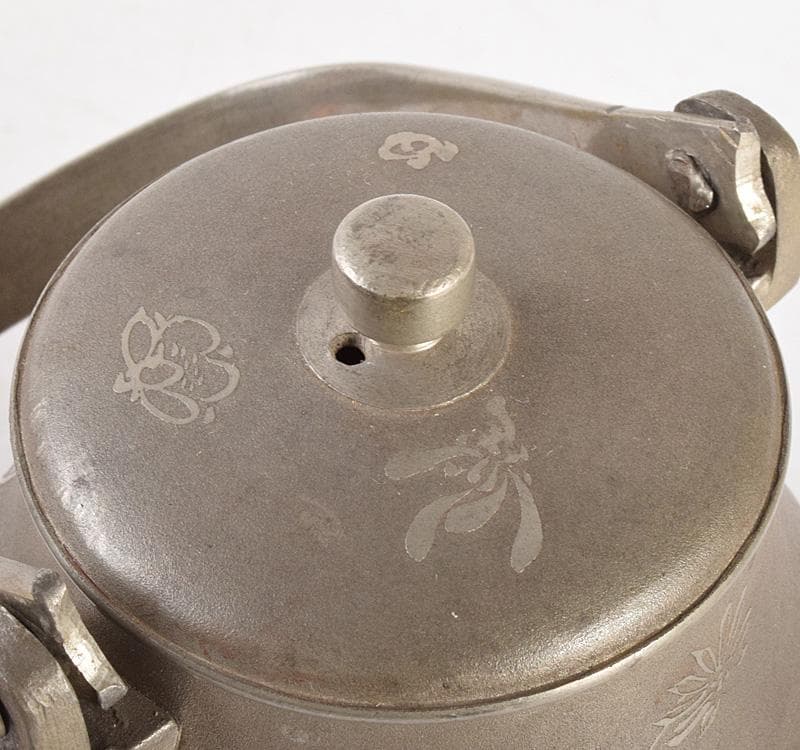 煎茶道具　薩摩　純正錫　山崎製　古錫梅文　急須　時代箱　M　R5009