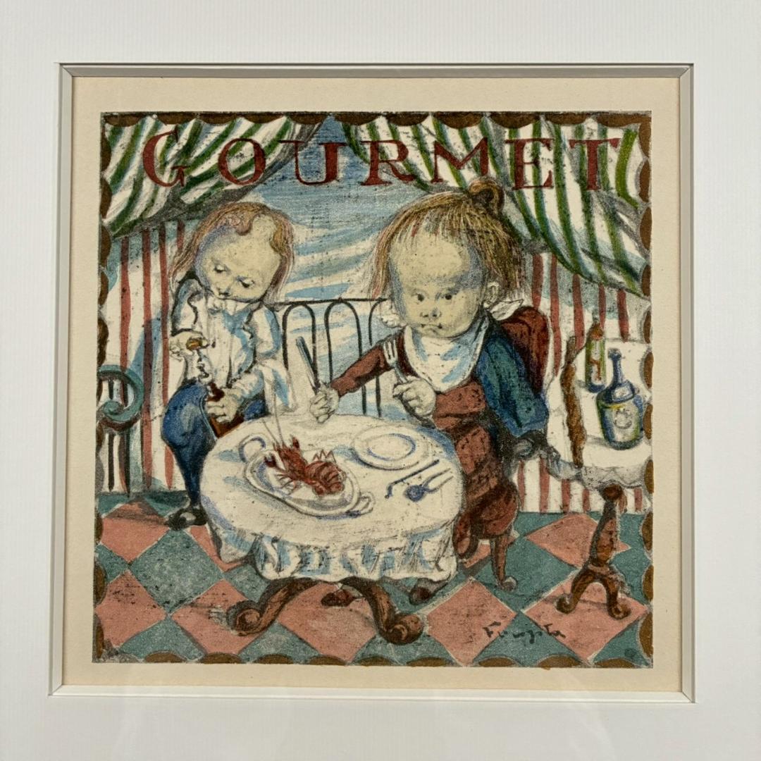 美品 藤田嗣治「グルメ」（挿画詩集「四十雀」より）リトグラフ レオナール藤田