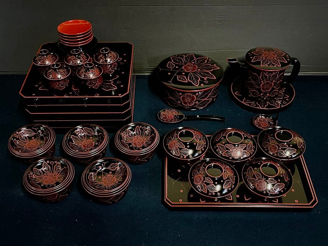 割引中❣️【美品】「母」輪島塗 吉野図 懐石道具 [梅應] 塗箱 茶懐石 F