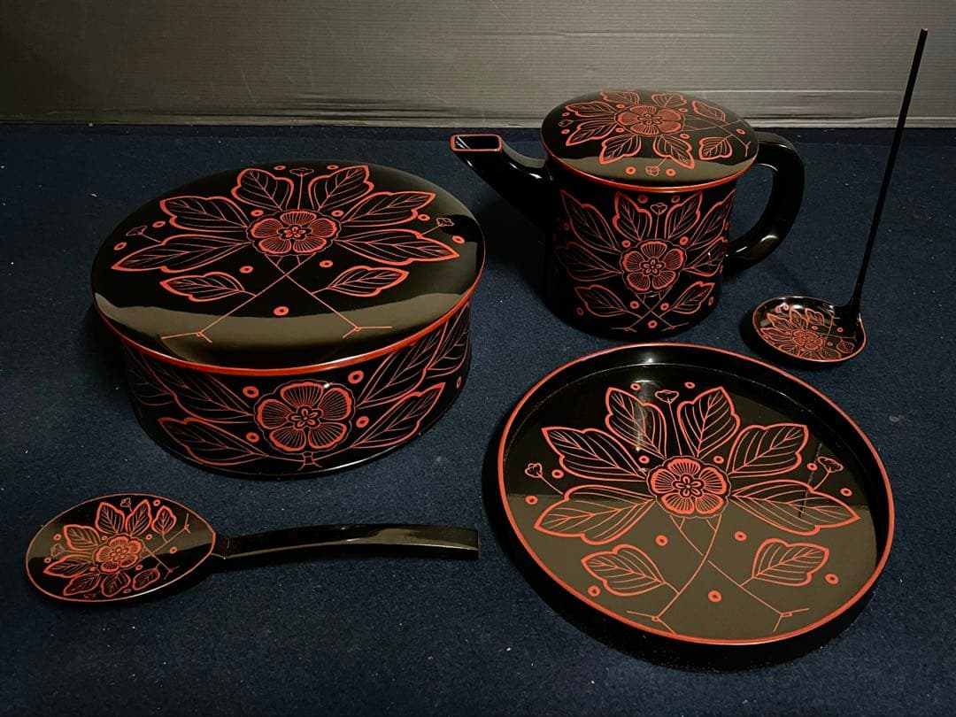 割引中❣️【美品】「母」輪島塗 吉野図 懐石道具 [梅應] 塗箱 茶懐石 F